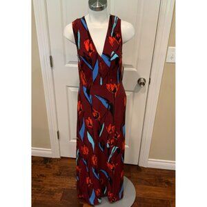 Corey Lynn Calter Maroon, Red & Blue Floral Halter Maxi Dress, Size Small